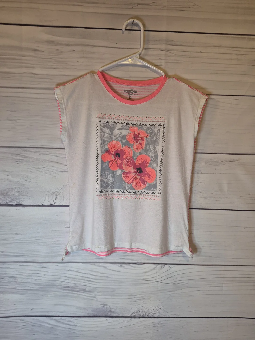 OshKosh B'gosh White Tee with Pink Floral Print